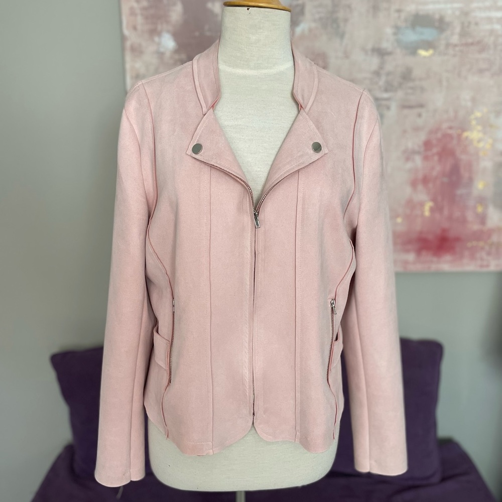 Jane & John pink vegan suede like fabric Jacket with Silver Hardware Size‎ L